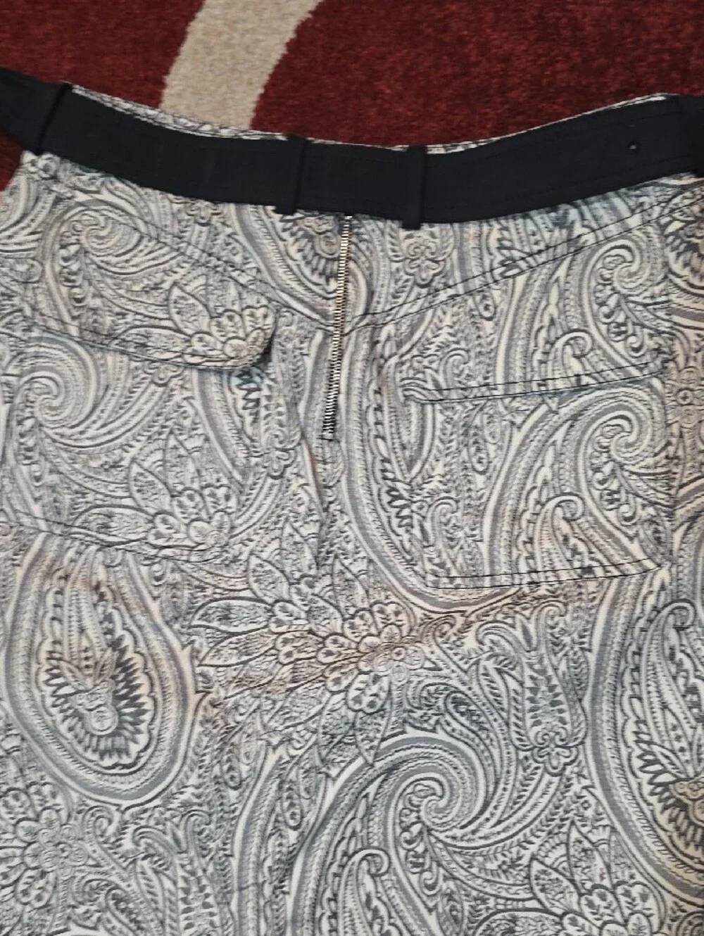 Carolina Herrera Black & White Paisley Chinos with Fabric Belt